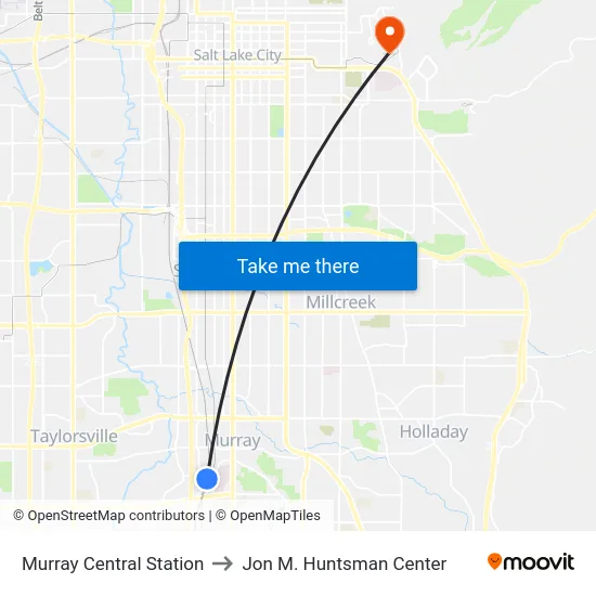 Murray Central Station to Jon M. Huntsman Center map