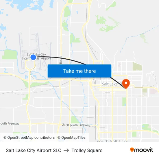 Salt Lake City Airport SLC to Trolley Square map