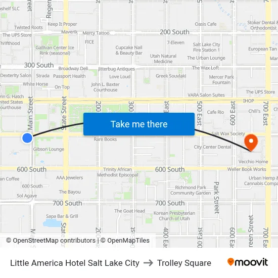 Little America Hotel Salt Lake City to Trolley Square map