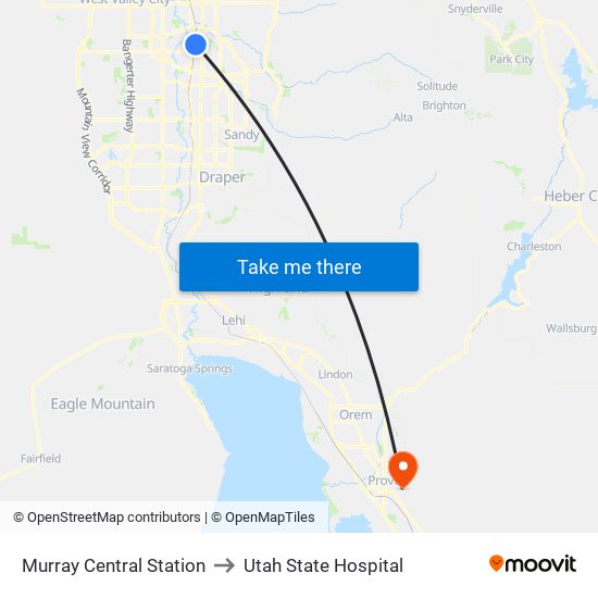 Murray Central Station to Utah State Hospital map