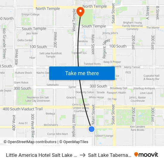 Little America Hotel Salt Lake City to Salt Lake Tabernacle map