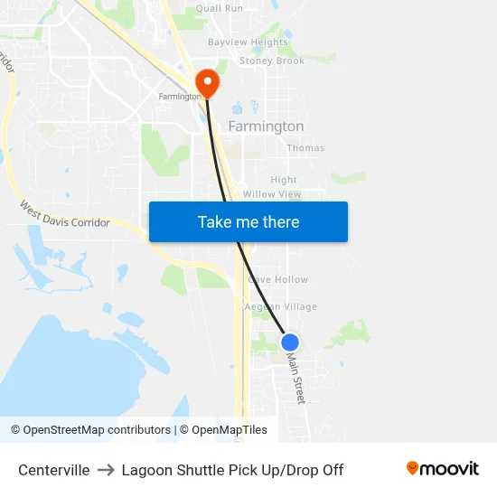 Centerville to Lagoon Shuttle Pick Up / Drop Off map