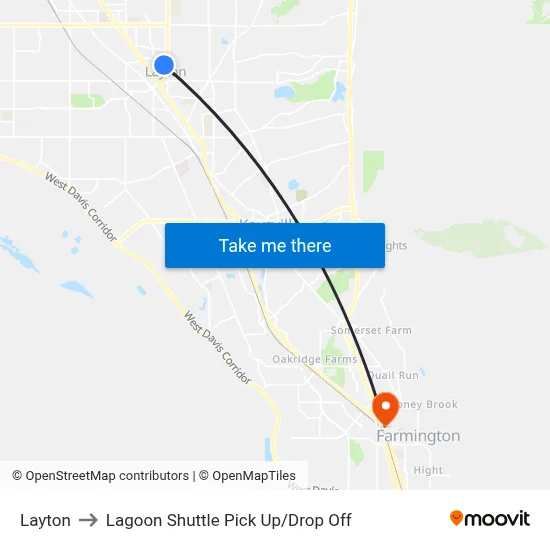 Layton to Lagoon Shuttle Pick Up / Drop Off map