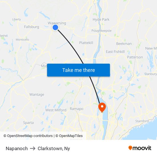 Napanoch to Clarkstown, Ny map