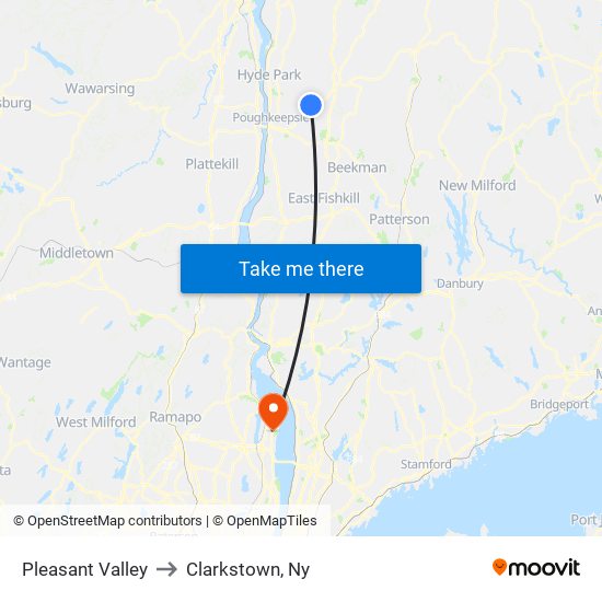 Pleasant Valley to Clarkstown, Ny map