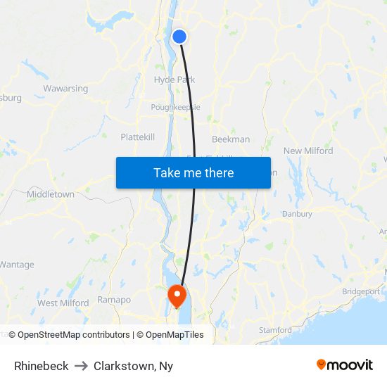 Rhinebeck to Clarkstown, Ny map