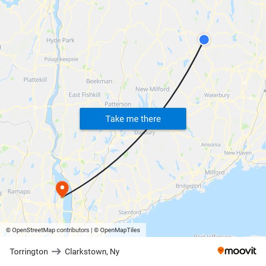 Torrington to Clarkstown, Ny map