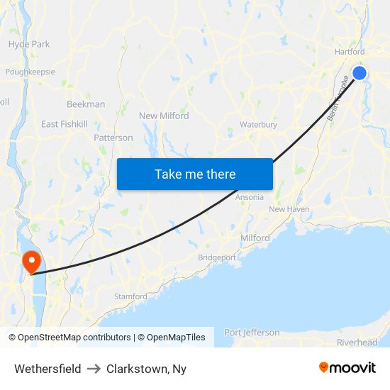 Wethersfield to Clarkstown, Ny map