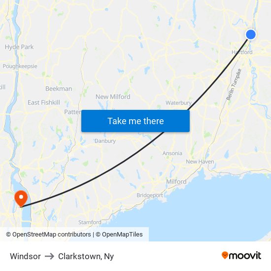 Windsor to Clarkstown, Ny map