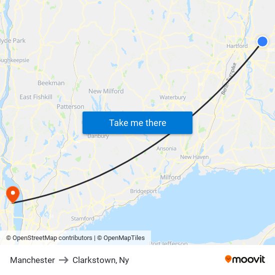 Manchester to Clarkstown, Ny map