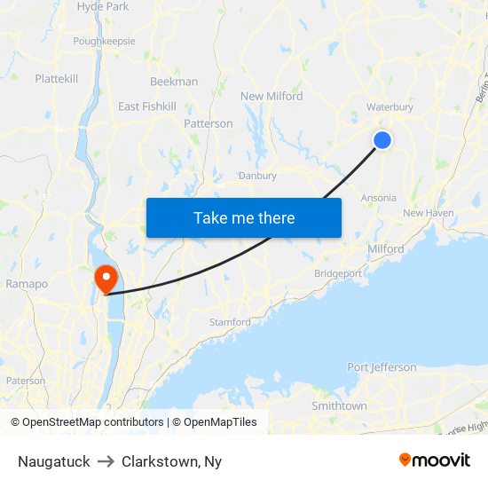 Naugatuck to Clarkstown, Ny map