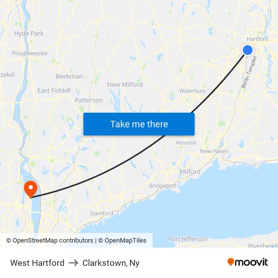 West Hartford to Clarkstown, Ny map