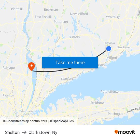 Shelton to Clarkstown, Ny map