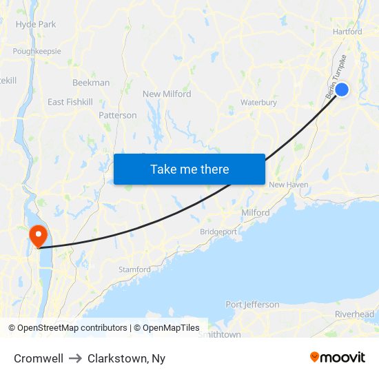 Cromwell to Clarkstown, Ny map