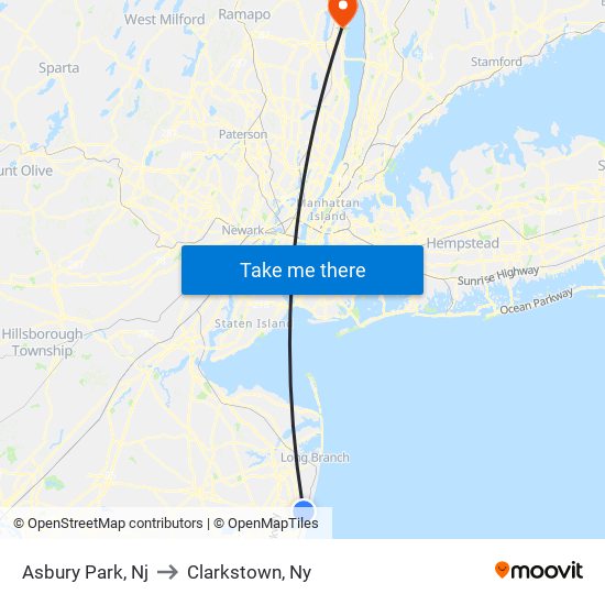 Asbury Park, Nj to Clarkstown, Ny map