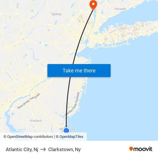 Atlantic City, Nj to Clarkstown, Ny map