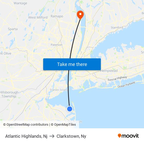 Atlantic Highlands, Nj to Clarkstown, Ny map