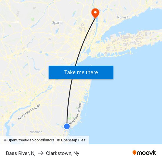 Bass River, Nj to Clarkstown, Ny map