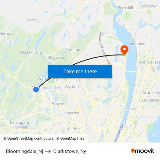 Bloomingdale, Nj to Clarkstown, Ny map