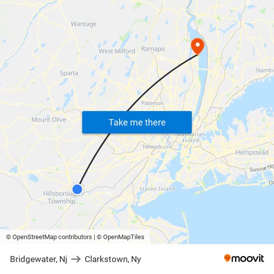 Bridgewater, Nj to Clarkstown, Ny map