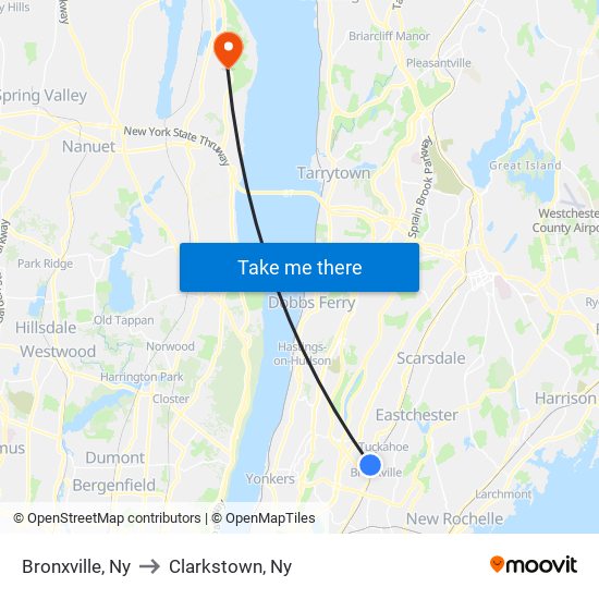 Bronxville, Ny to Clarkstown, Ny map