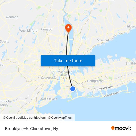 Brooklyn to Clarkstown, Ny map