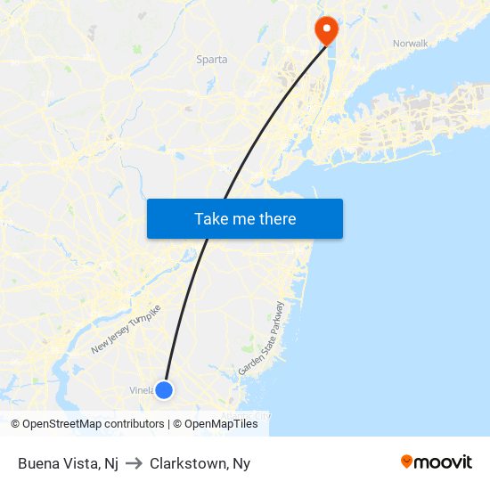 Buena Vista, Nj to Clarkstown, Ny map