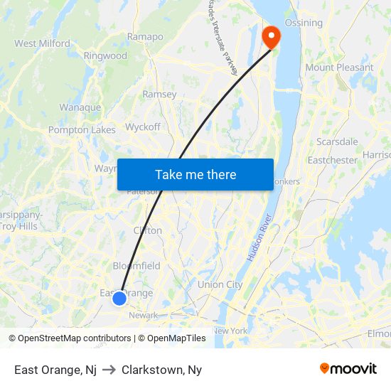 East Orange, Nj to Clarkstown, Ny map