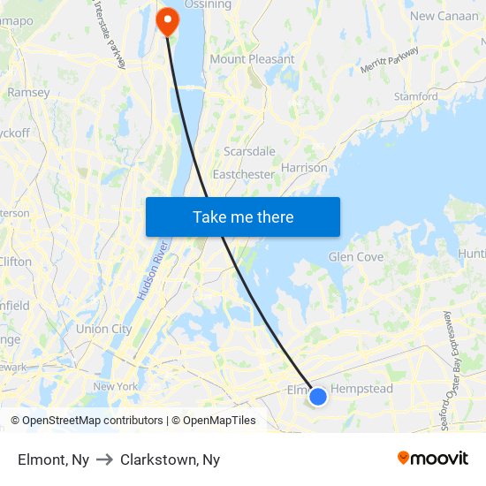 Elmont, Ny to Clarkstown, Ny map