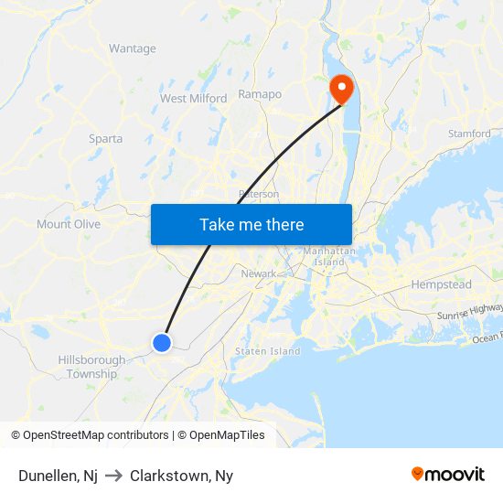 Dunellen, Nj to Clarkstown, Ny map