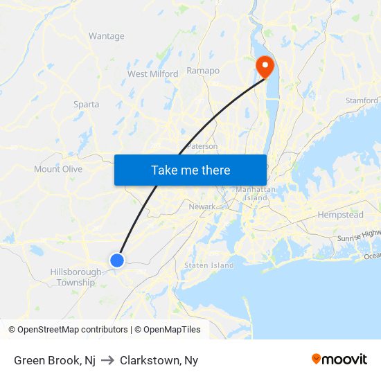 Green Brook, Nj to Clarkstown, Ny map