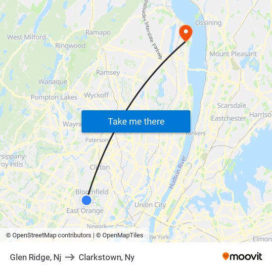 Glen Ridge, Nj to Clarkstown, Ny map