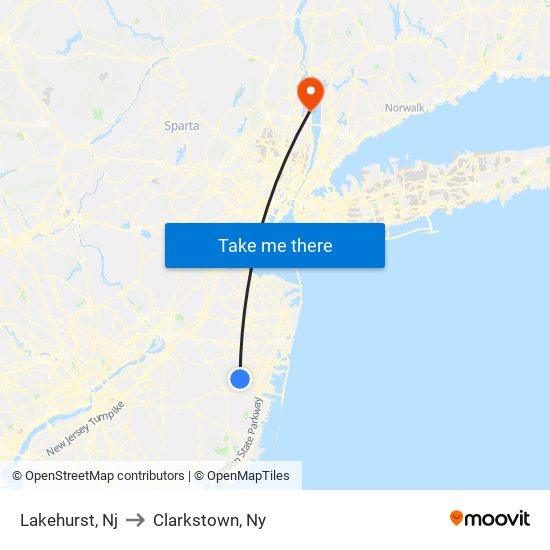 Lakehurst, Nj to Clarkstown, Ny map