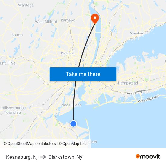 Keansburg, Nj to Clarkstown, Ny map