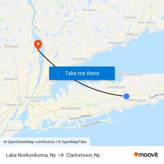 Lake Ronkonkoma, Ny to Clarkstown, Ny map