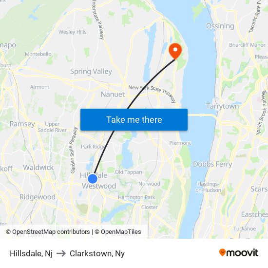 Hillsdale, Nj to Clarkstown, Ny map