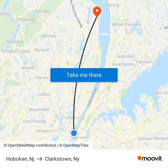 Hoboken, Nj to Clarkstown, Ny map