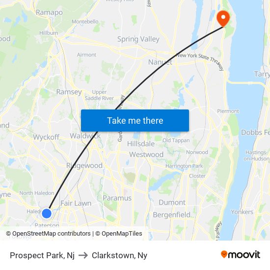 Prospect Park, Nj to Clarkstown, Ny map