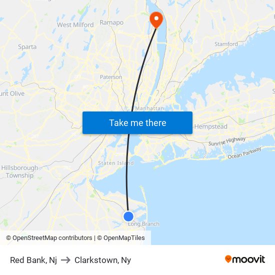 Red Bank, Nj to Clarkstown, Ny map