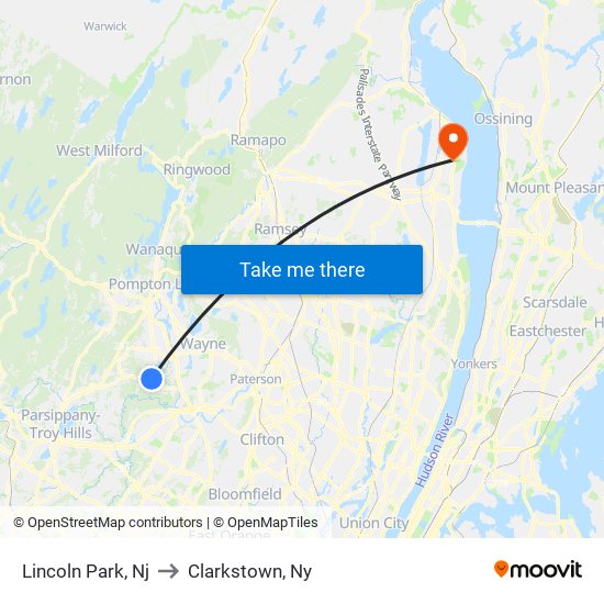 Lincoln Park, Nj to Clarkstown, Ny map