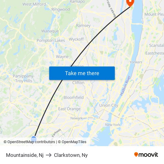 Mountainside, Nj to Clarkstown, Ny map