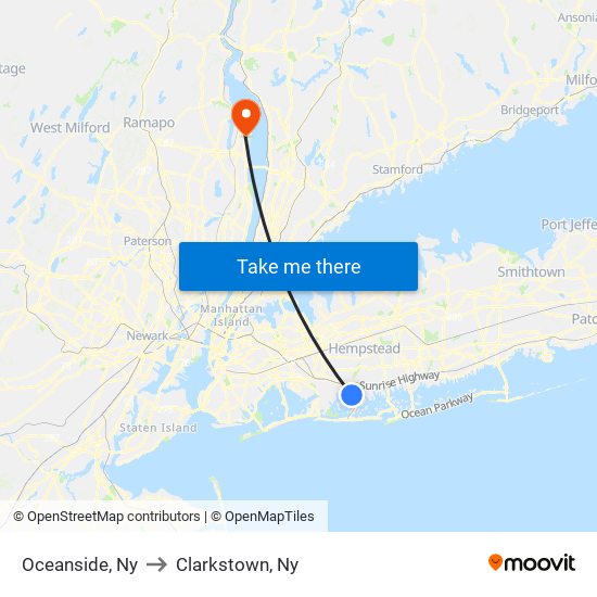 Oceanside, Ny to Clarkstown, Ny map