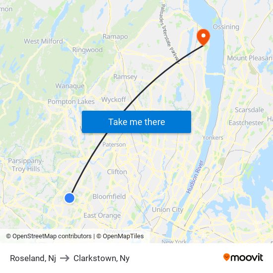 Roseland, Nj to Clarkstown, Ny map