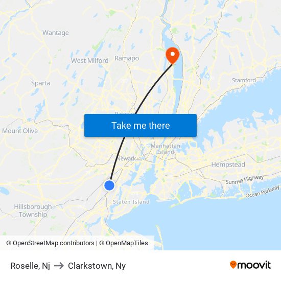 Roselle, Nj to Clarkstown, Ny map