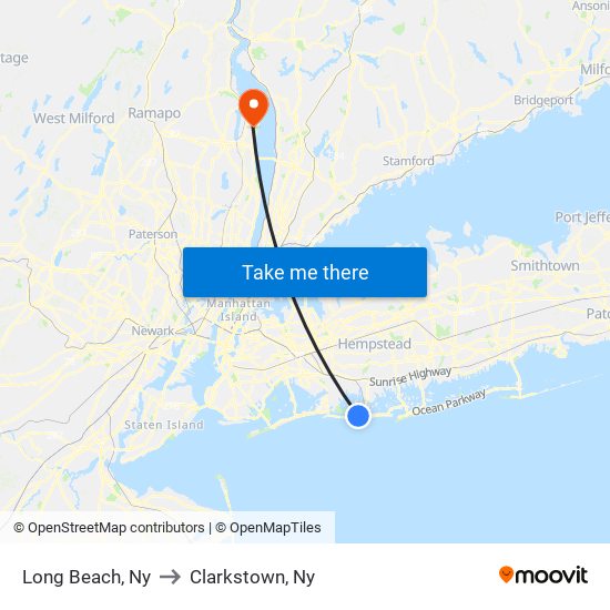 Long Beach, Ny to Clarkstown, Ny map