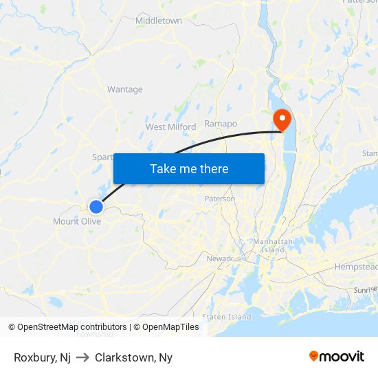 Roxbury, Nj to Clarkstown, Ny map