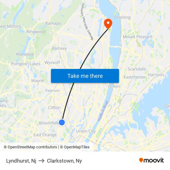 Lyndhurst, Nj to Clarkstown, Ny map