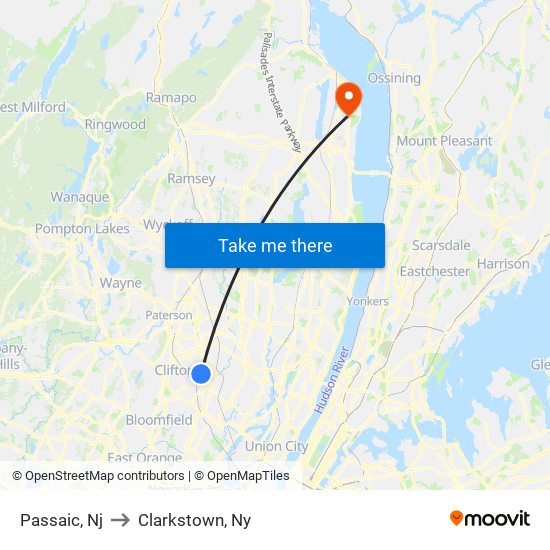 Passaic, Nj to Clarkstown, Ny map