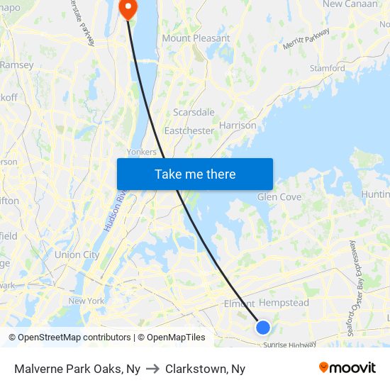 Malverne Park Oaks, Ny to Clarkstown, Ny map