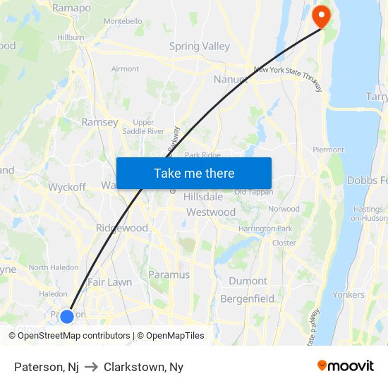 Paterson, Nj to Clarkstown, Ny map